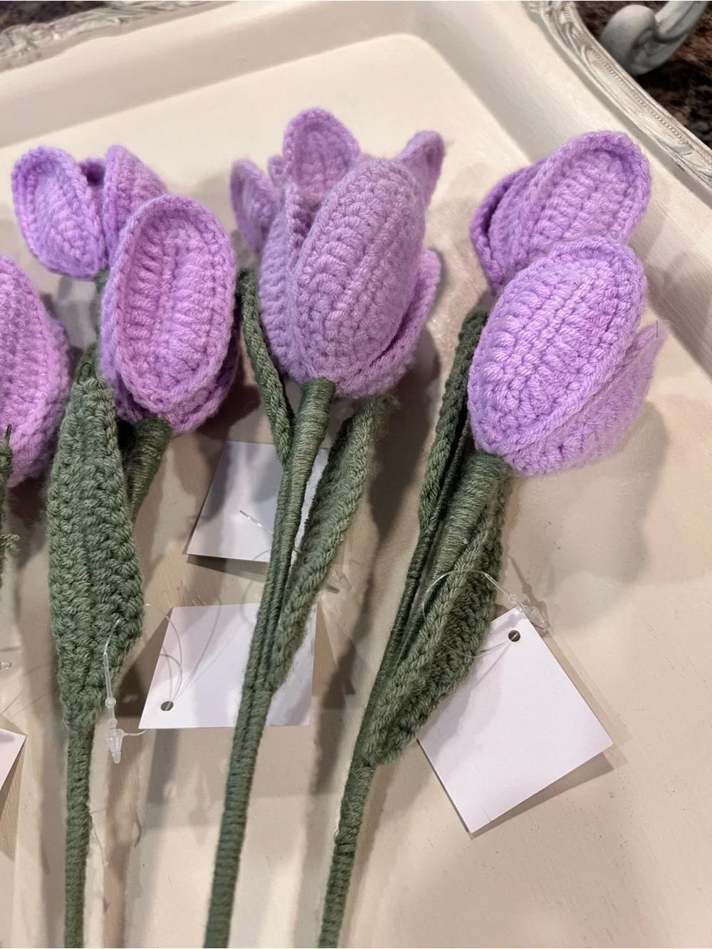 New with tags 5 stems total crochet flowers
